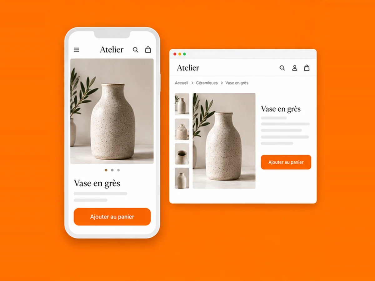 Présentation mobile et ordinateur d’une fiche produit avec ajout au panier