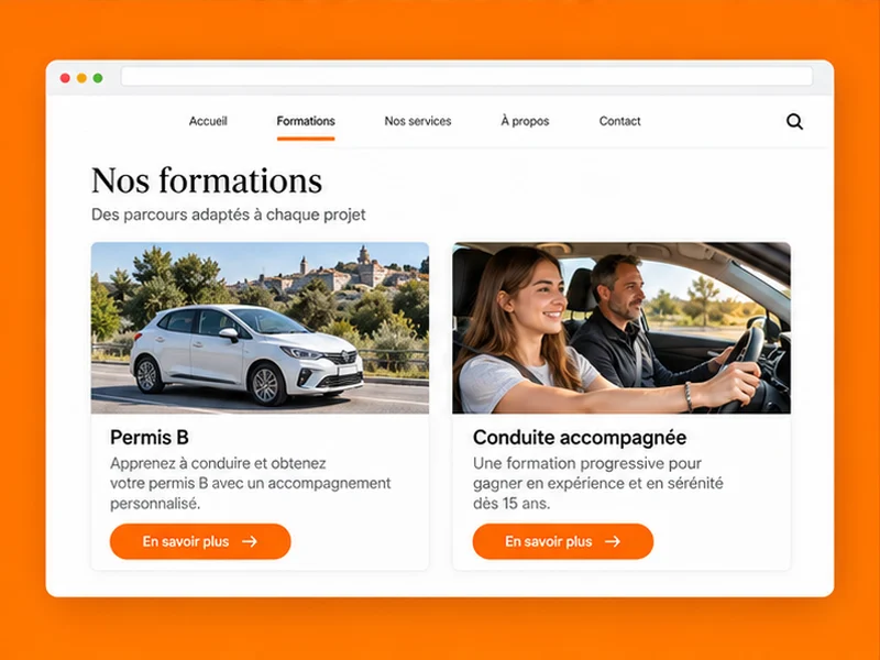 Exemple illustratif de site pour Auto-école : votre accompagnement