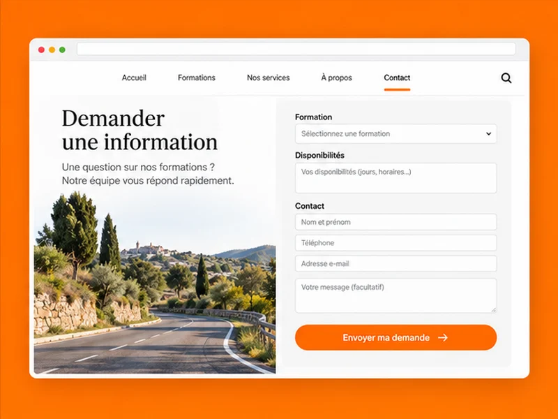 Exemple illustratif de site pour Auto-école : vos inscriptions
