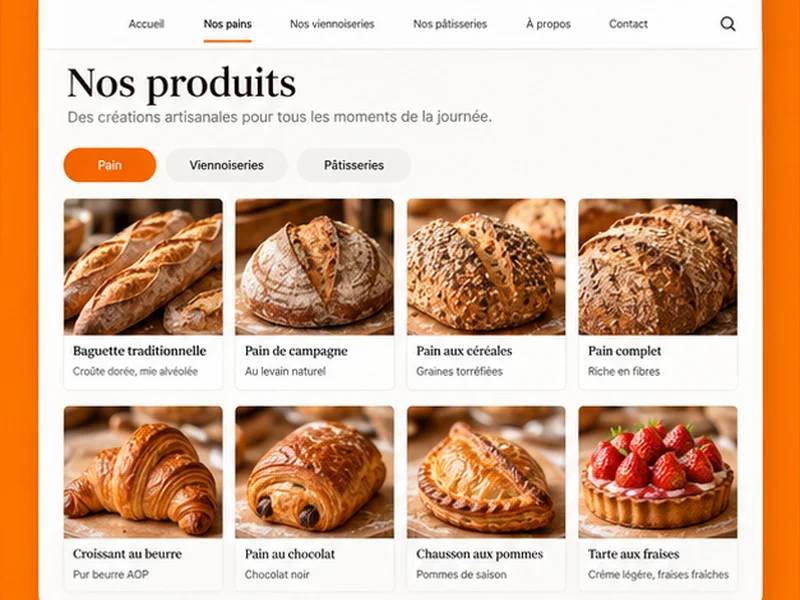 Exemple illustratif de site pour Boulangers : vos précommandes