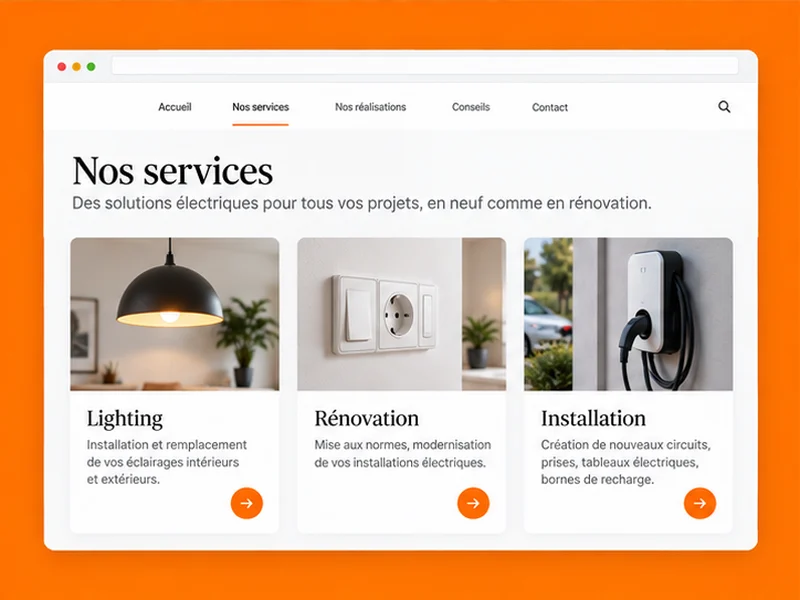 Exemple illustratif de site pour Électriciens : votre expertise