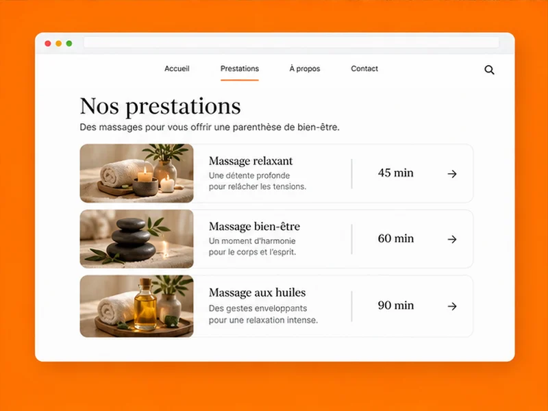 Exemple illustratif de site pour Salon de massage : vos rendez-vous