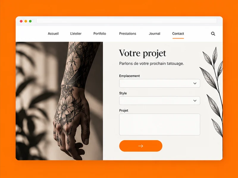 Exemple illustratif de site pour Salon de tatouage : votre studio