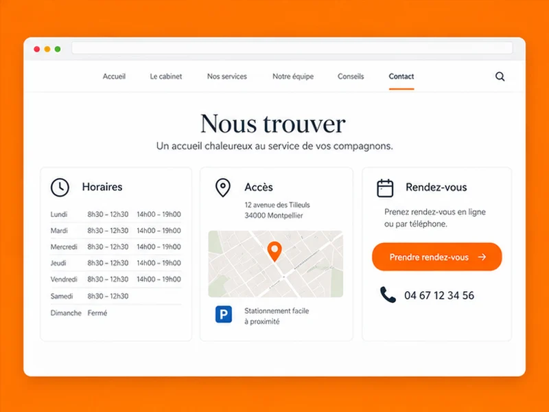 Exemple illustratif de site pour Vétérinaires : vos rendez-vous