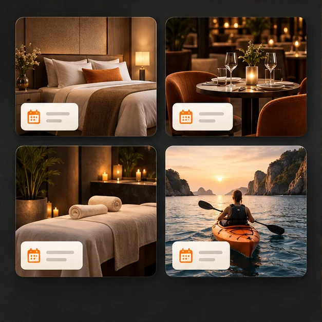 Exemples illustratifs de réservation pour hébergement restaurant bien-être et loisirs