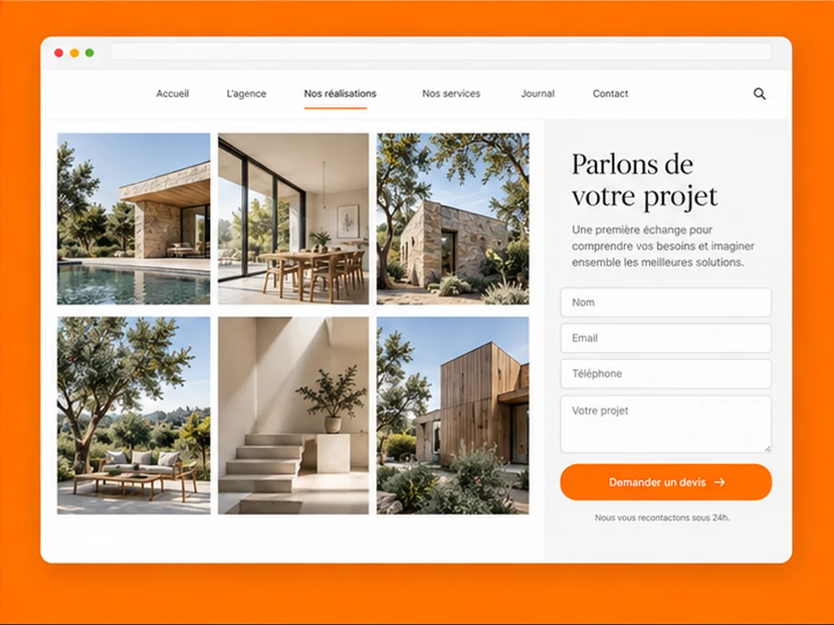 Exemple de galerie de réalisations et formulaire de devis sur site vitrine