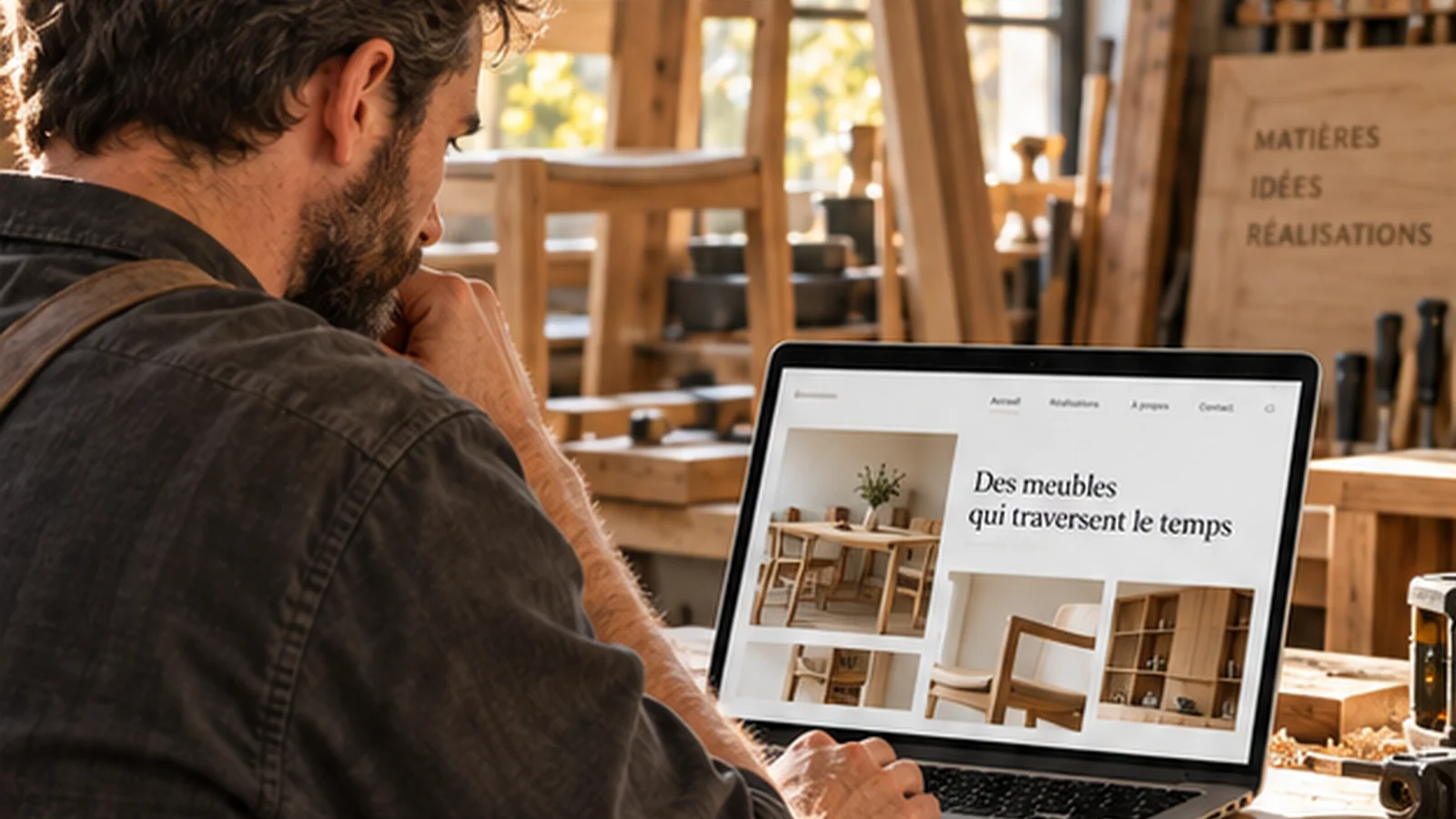 Illustration d’un artisan consultant le site de son entreprise