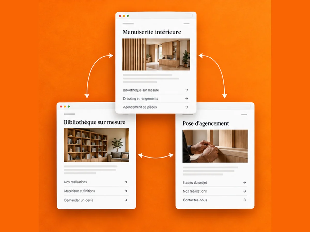 Illustration de pages de prestations reliées par un maillage cohérent