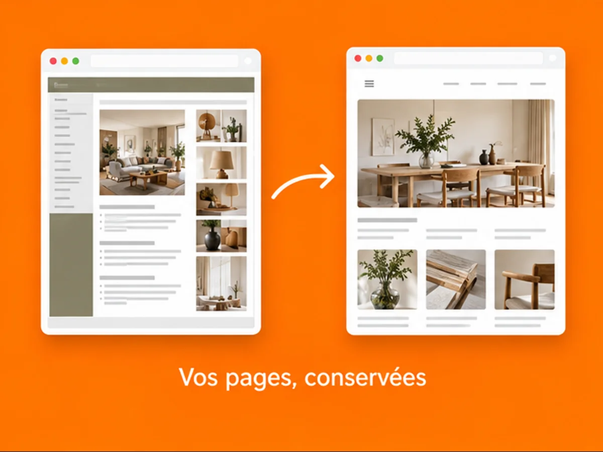 Illustration du transfert des pages d’un ancien site vers une nouvelle version