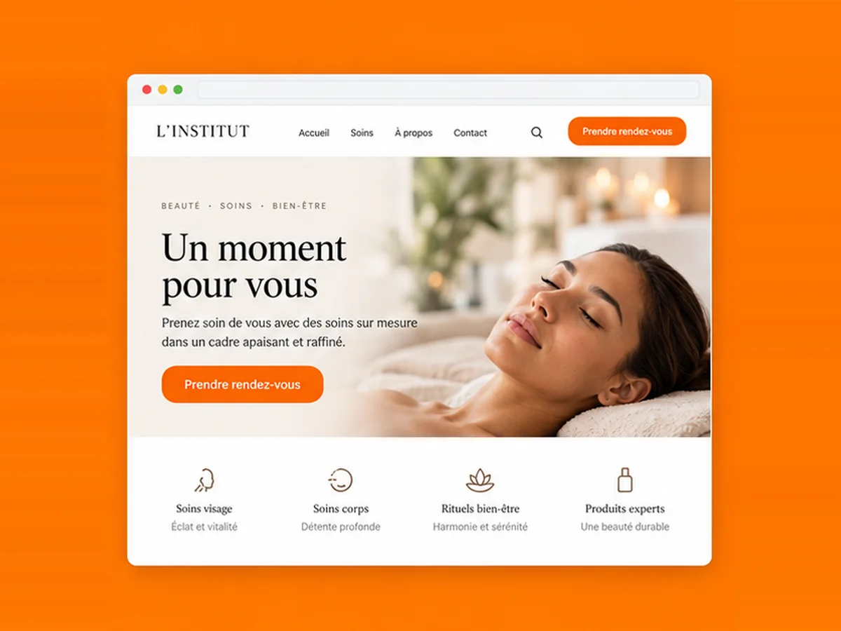 Maquette de webdesign pour un institut avec offre et appel à la réservation