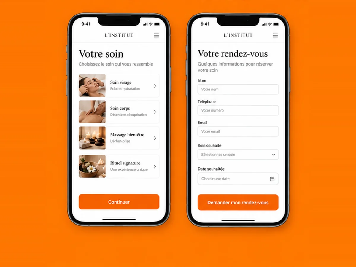 Exemple de parcours mobile allant du choix d’un soin à une demande de rendez-vous