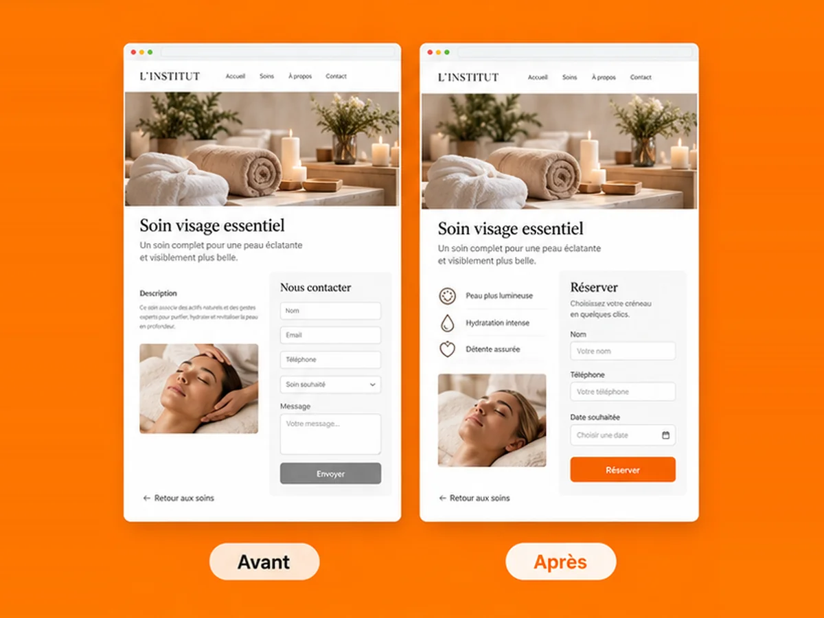 Comparaison illustrative de deux parcours de réservation avec un formulaire simplifié